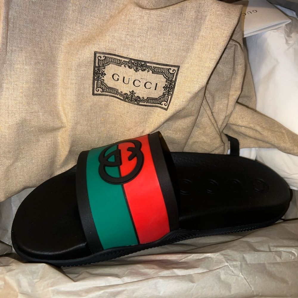 Gucci Black and Red Slides BRAND NEW sz 14 - Picture 2 of 4